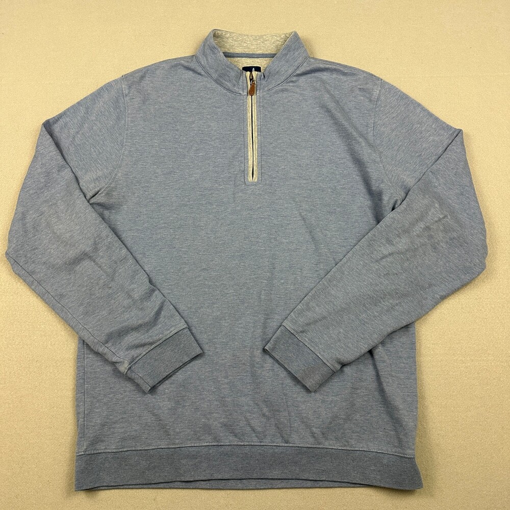 Johnnie-O Sweater Men Large Blue Solid 1/4 Zip Pullover Knit Logo Embroidery L